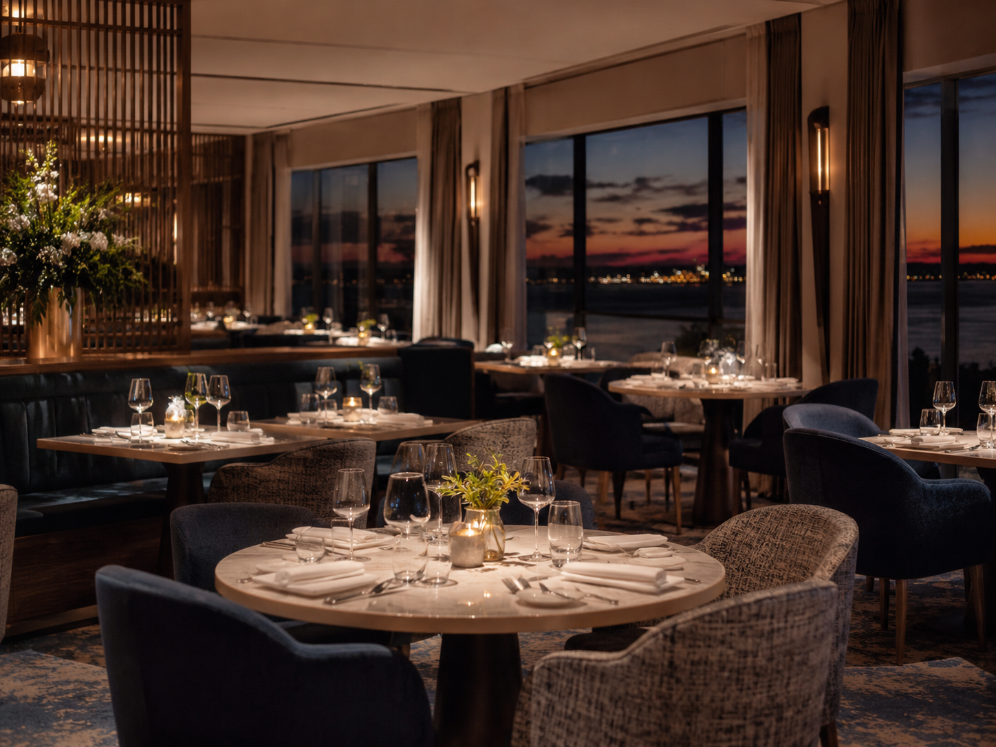 Elegant RoyalTui hotel dining room set for evening service