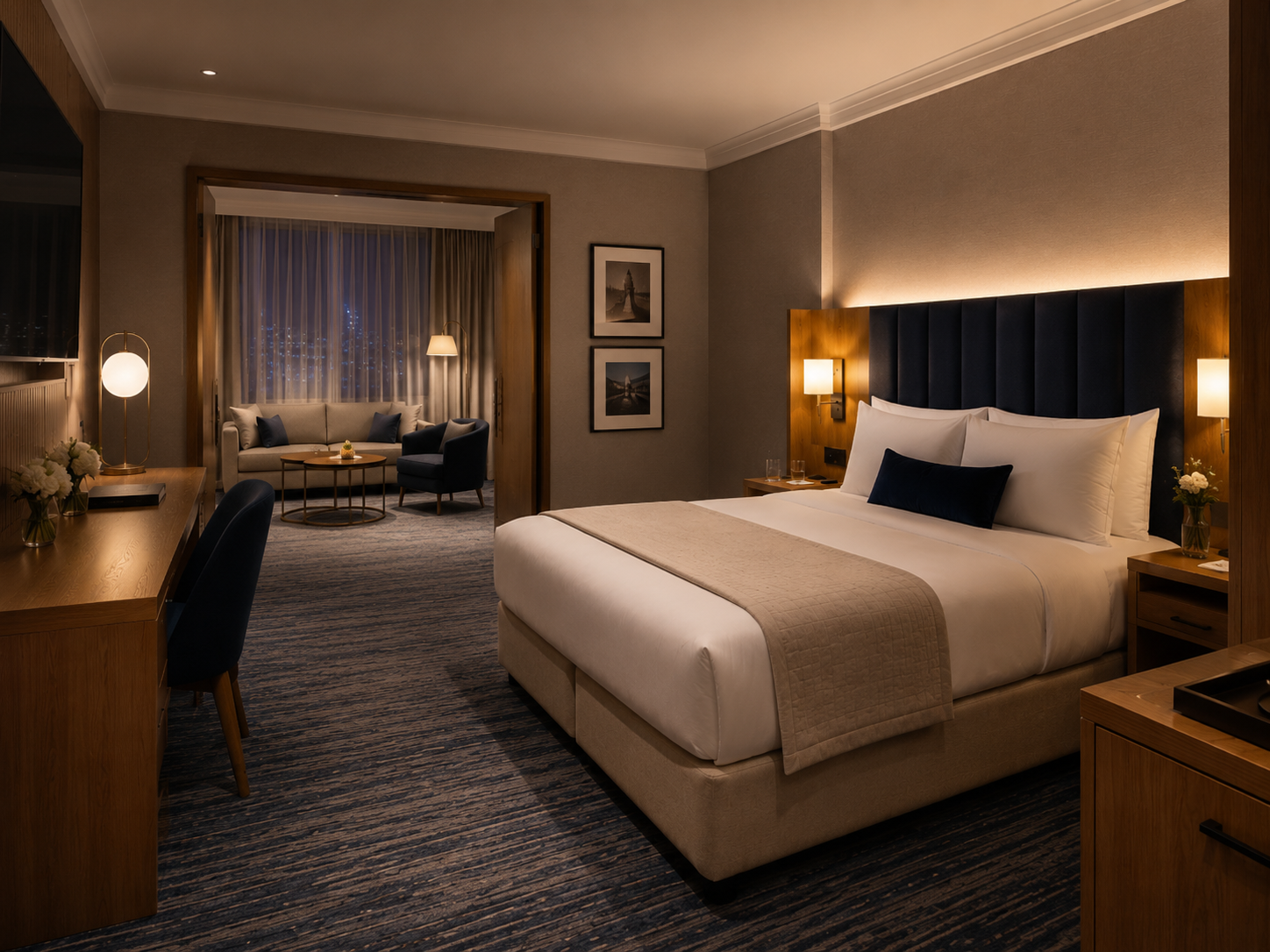 Evening Access Suite with premium adult room layout and subdued evening mood