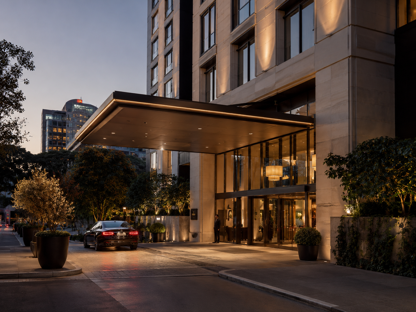 RoyalTui hotel entrance in Auckland at evening